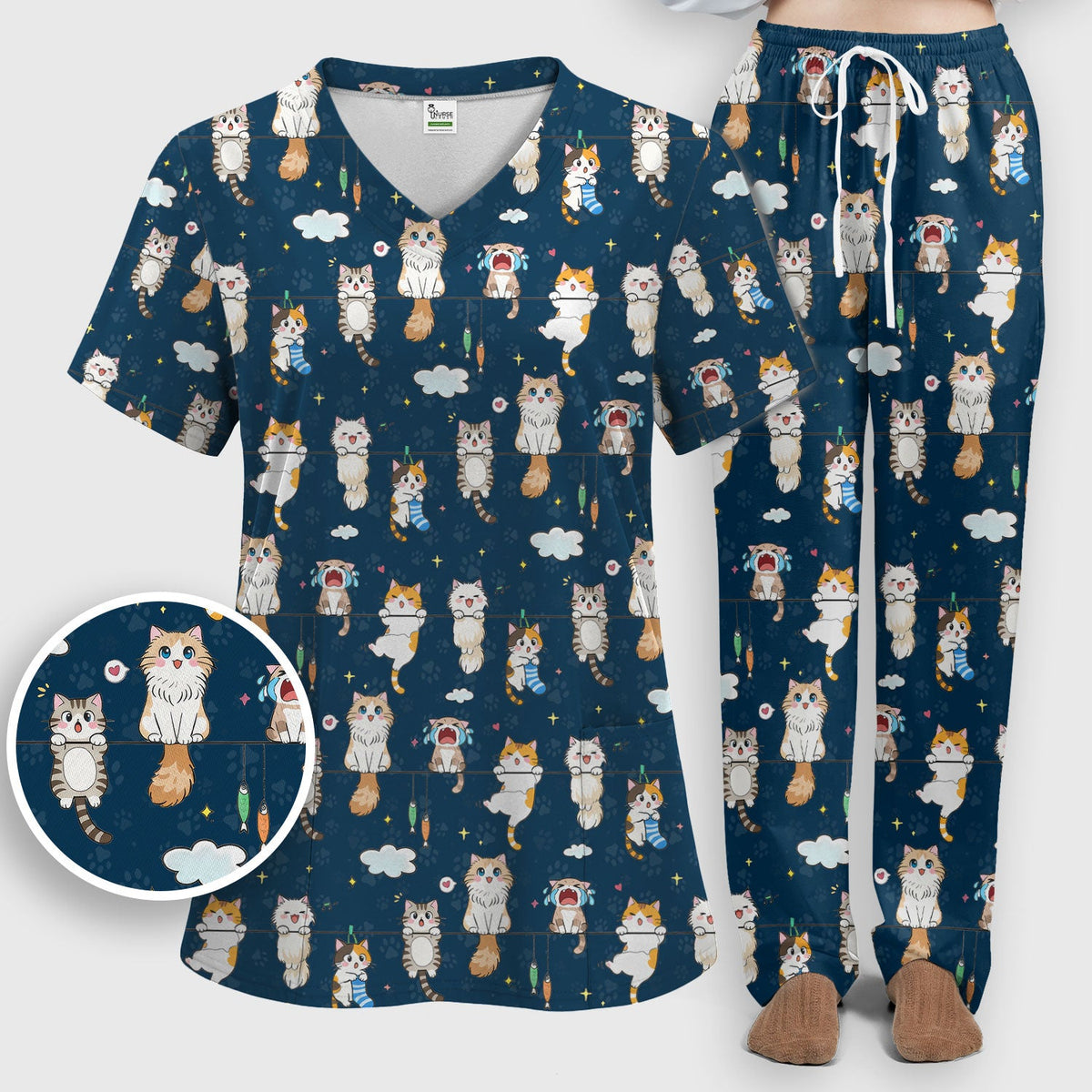 Cats With Cute Expressions Nurse Scrub Set
