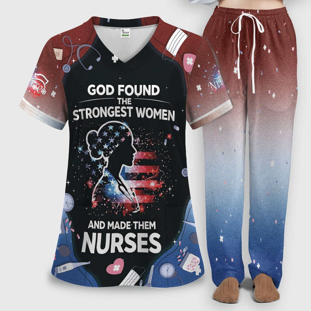 God Found The Strongest Women Nurse Scrub Set