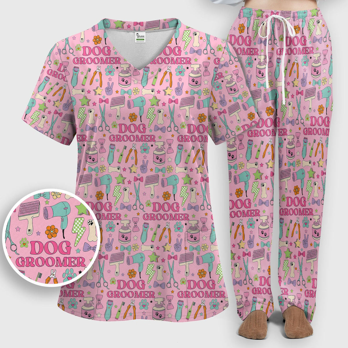 Dog Groomer Tools Nurse Scrub Set