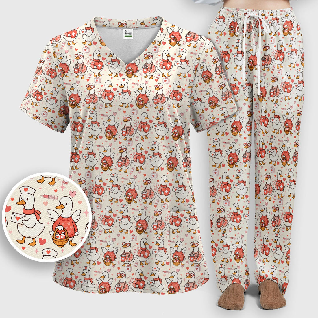 Valentine Goose Nurse Heart Scrub Set