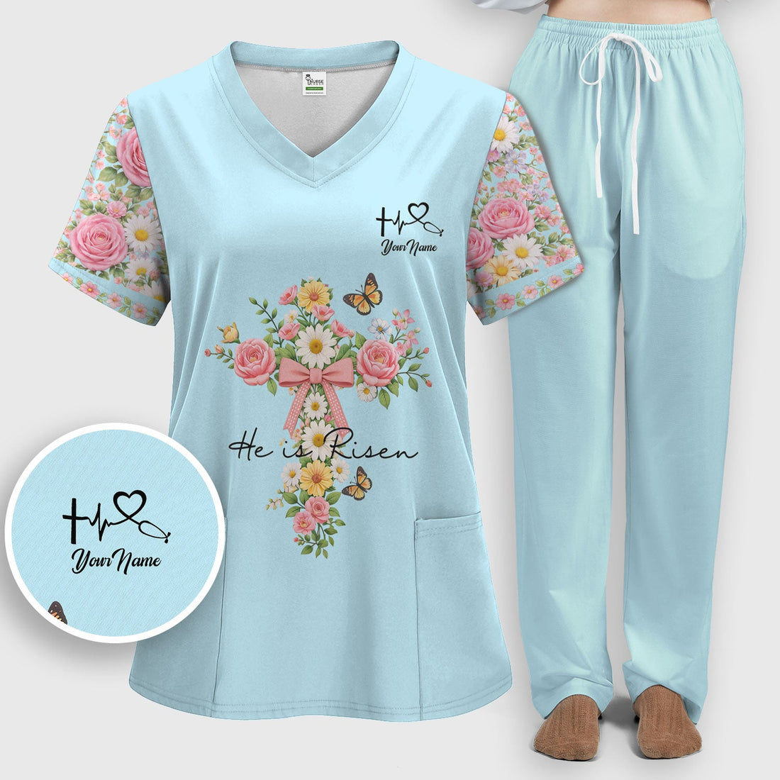Personalized Easter Nurse He Is Risen Scrub Set