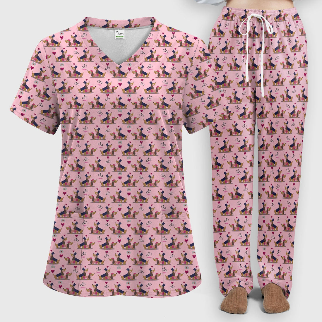 Valentine Dachshund Nurse Couple Scrub Set