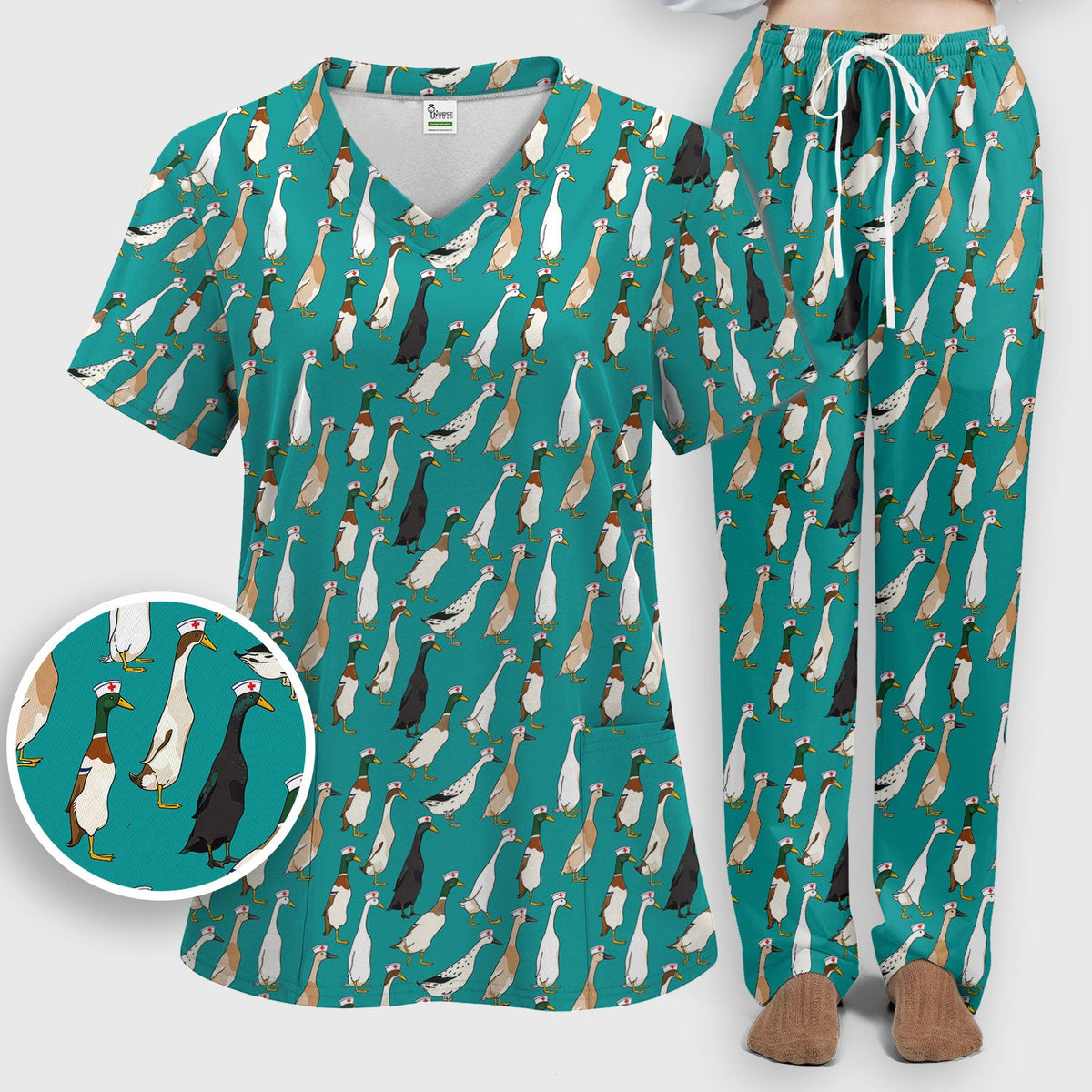 Duck Pattern Nurse Scrub Set