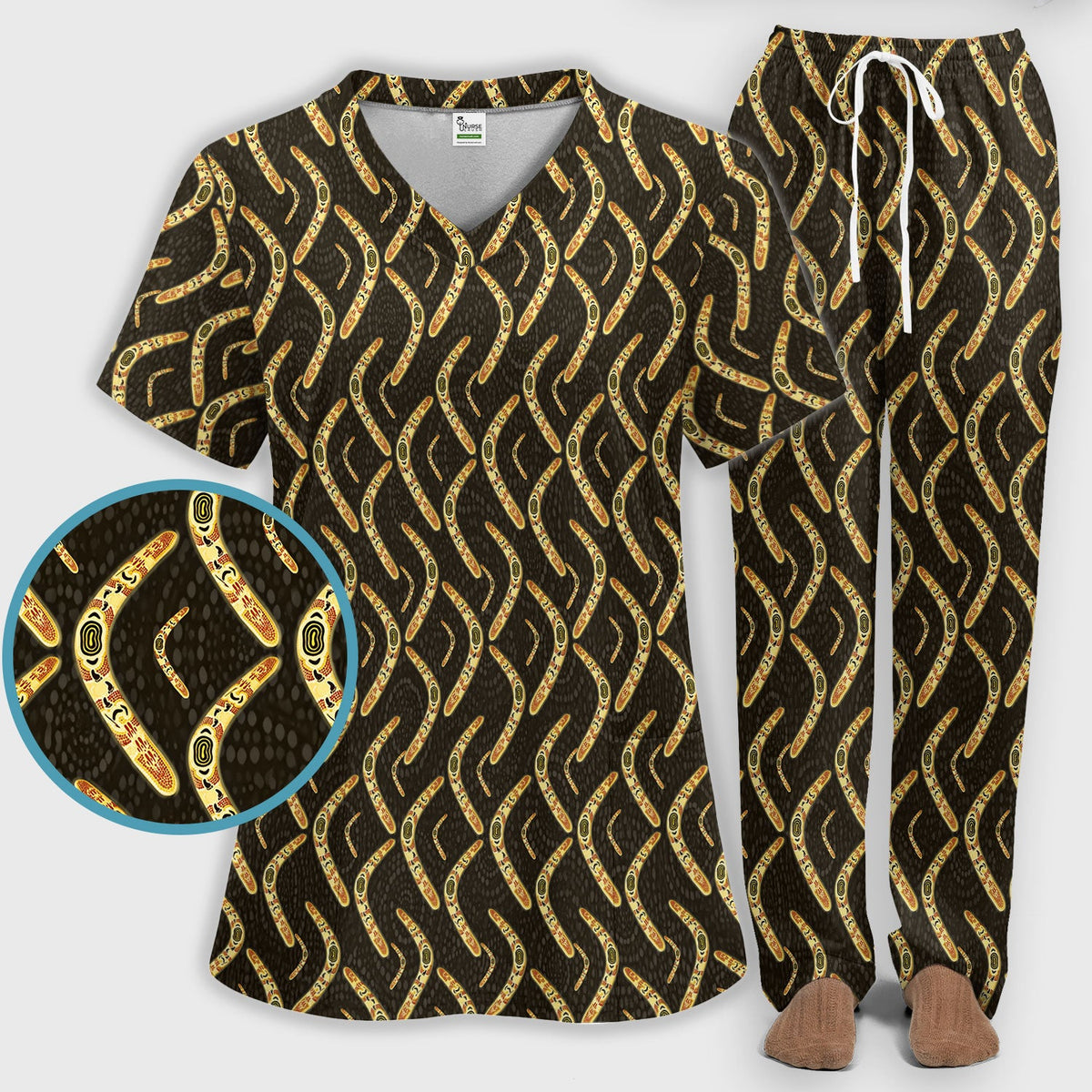 Aboriginal Boomerang Nurse Scrub Set
