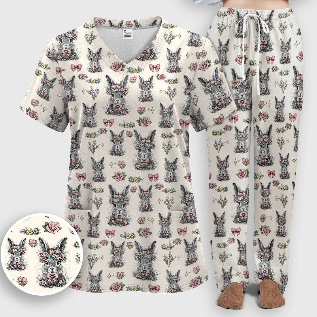 Vintage Floral Bunny Nurse Scrub Set