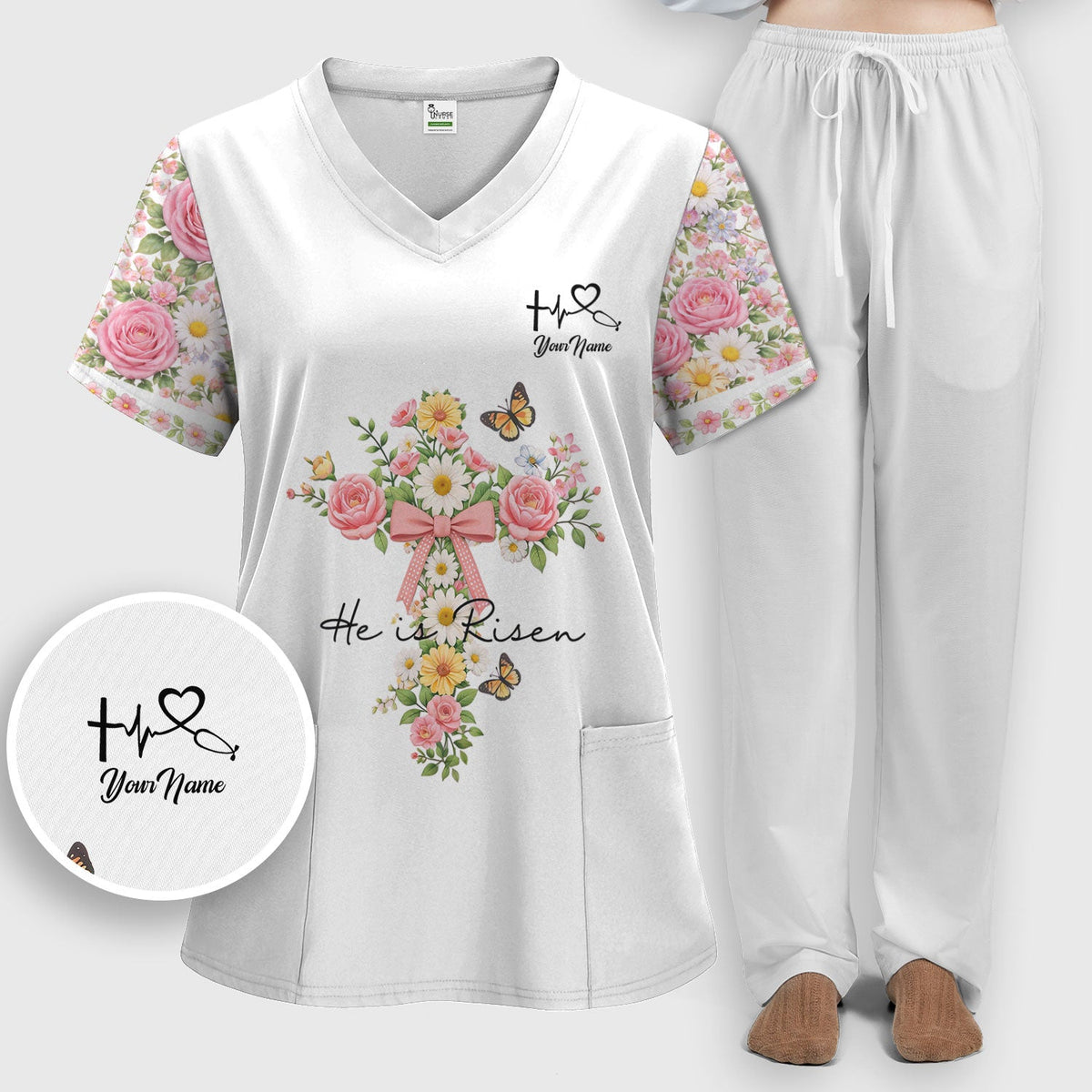 Personalized Easter Nurse He Is Risen Scrub Set