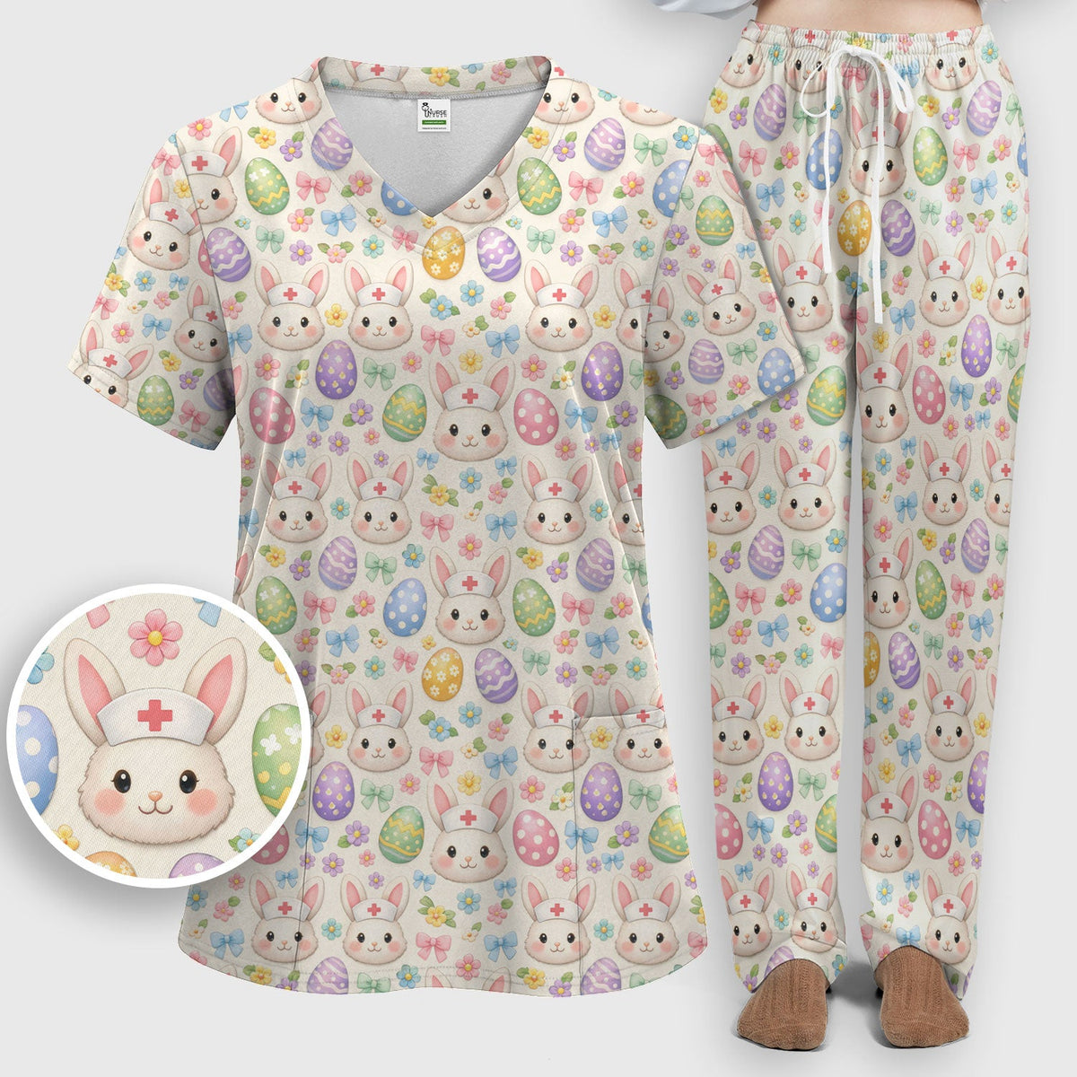 Bunny Egg Nurse Scrub Set