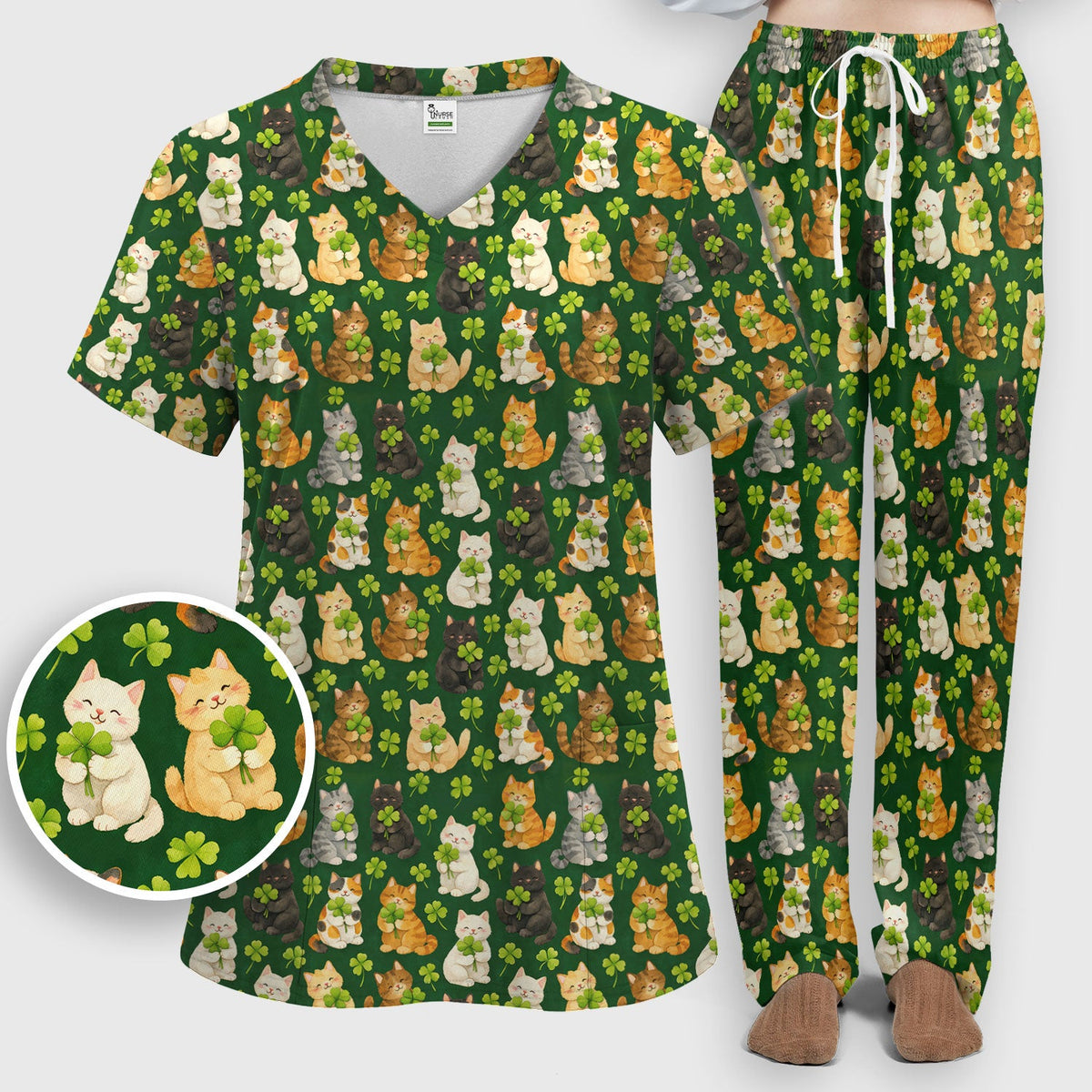 Black Cat Nurse Scrub Set - St Patricks Day Gift