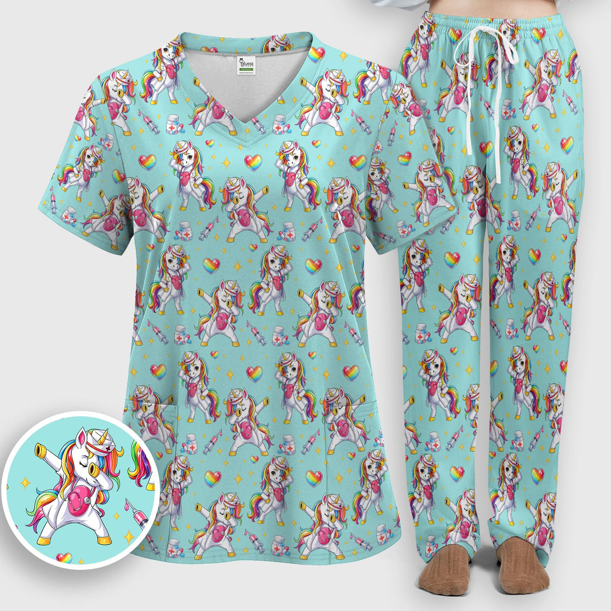 Nurse Unicorn Rainbow Scrub Set