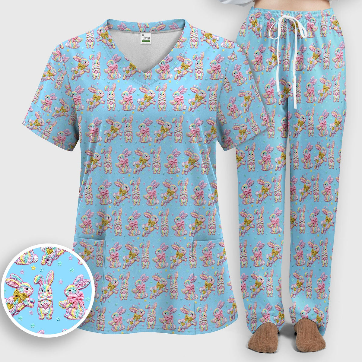 Cartoon Bunny Nurse Scrub Set