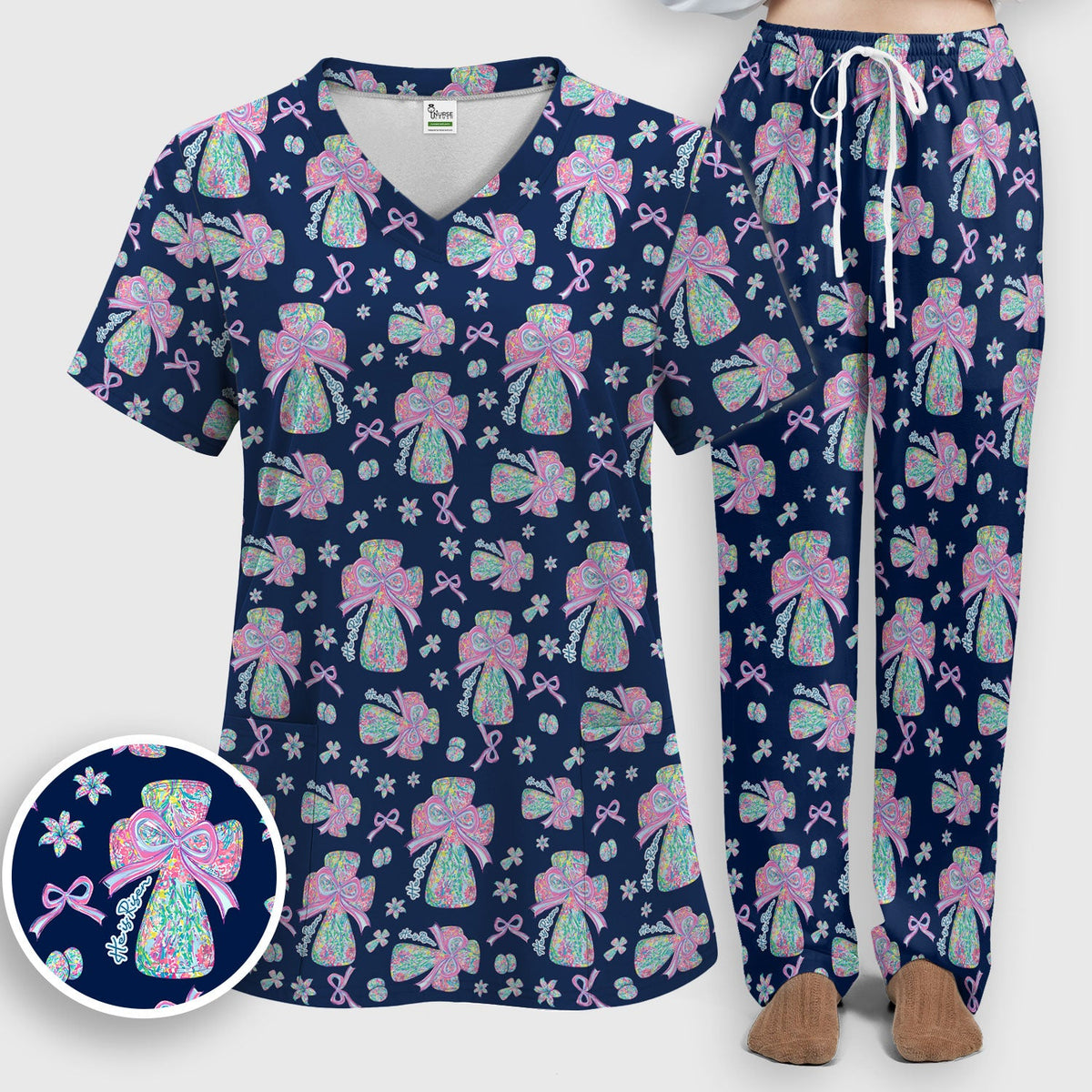 Colorful Bow Nurse Scrub Set
