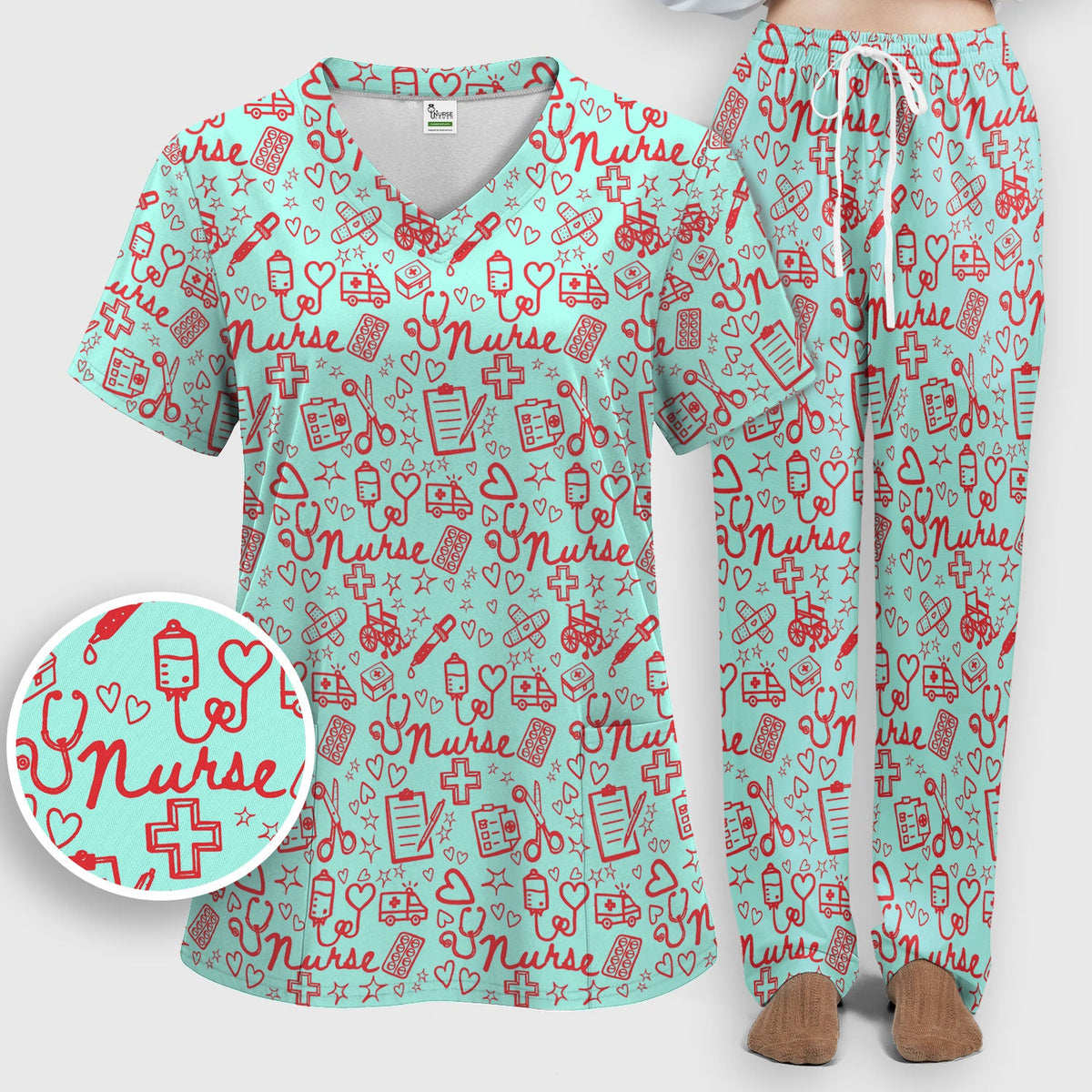 Heart Medical Nurse Scrub Set