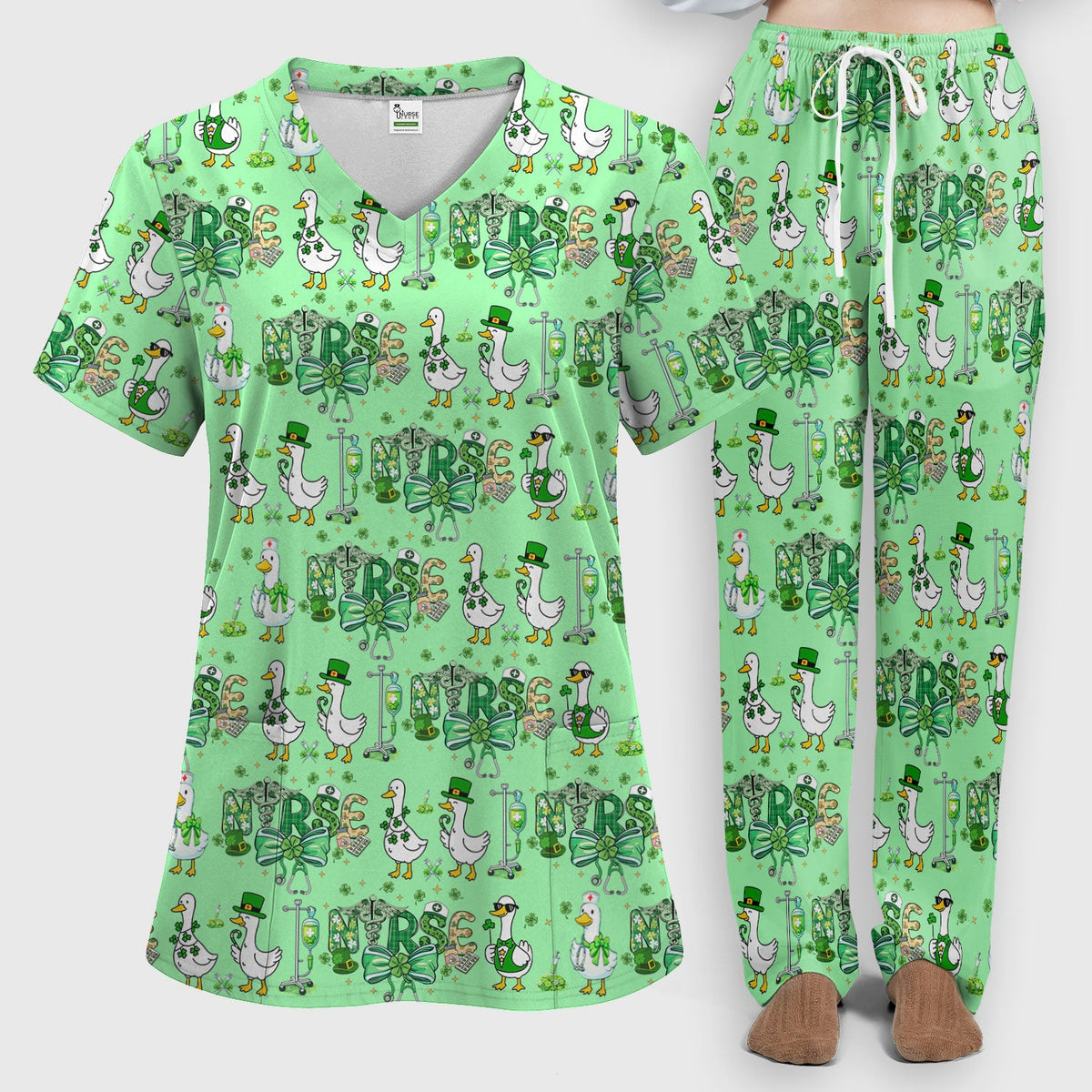Shamrock Goose Nurse Scrub Set - St Patricks Day Gift
