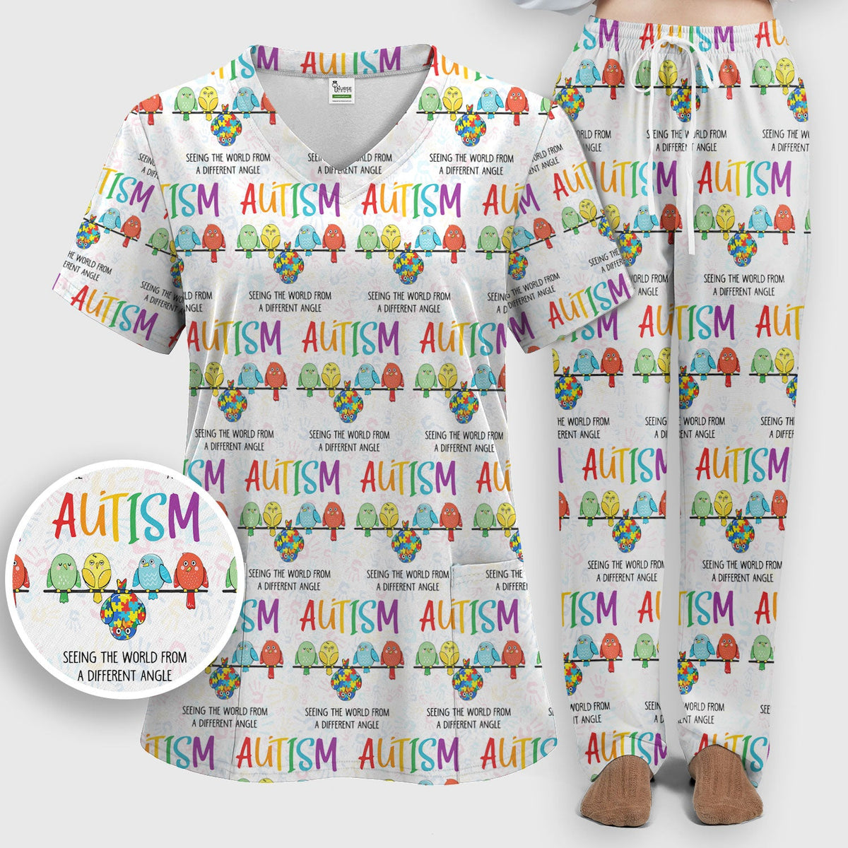 Autism Seeing The World From A Different Angle Nurse Scrub Set