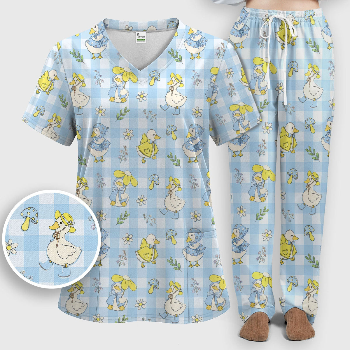 Duck Outfit Gingham Nurse Scrub Set