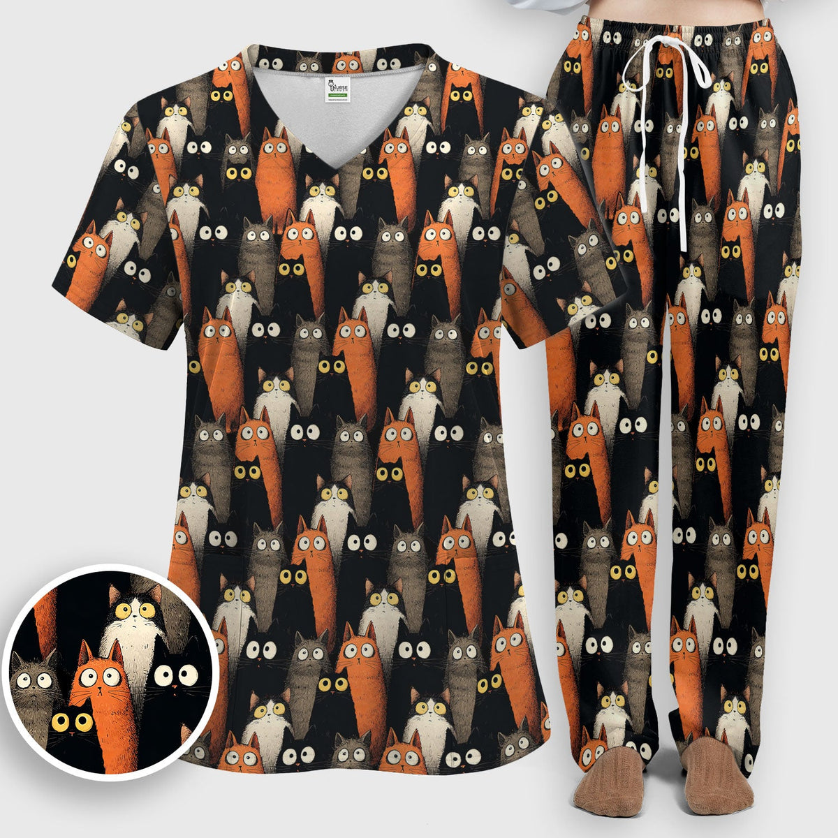 Black Cat Lover Nurse Scrub Set