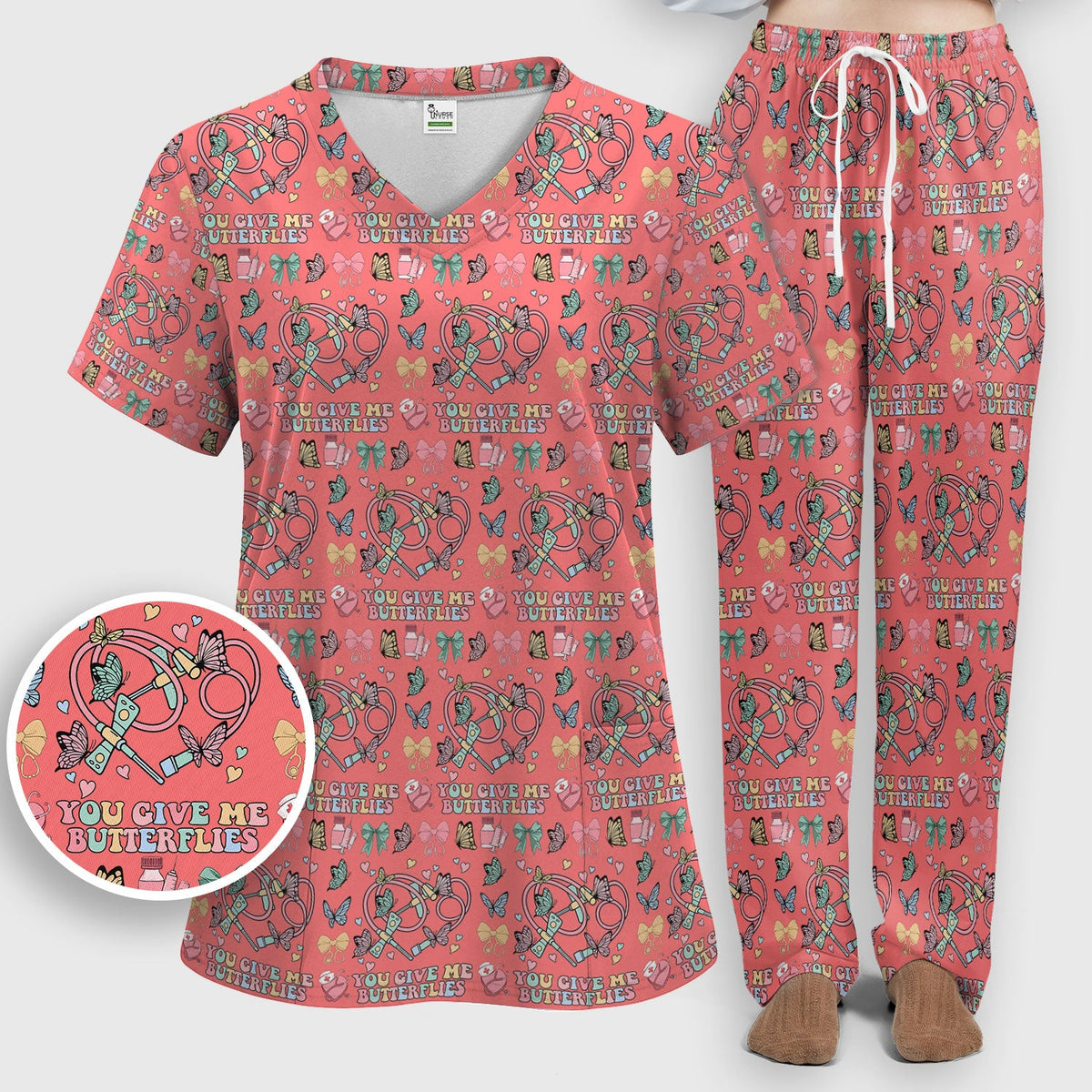 Butterfly Heart Nurse Scrub Set - Valentines Day Gift
