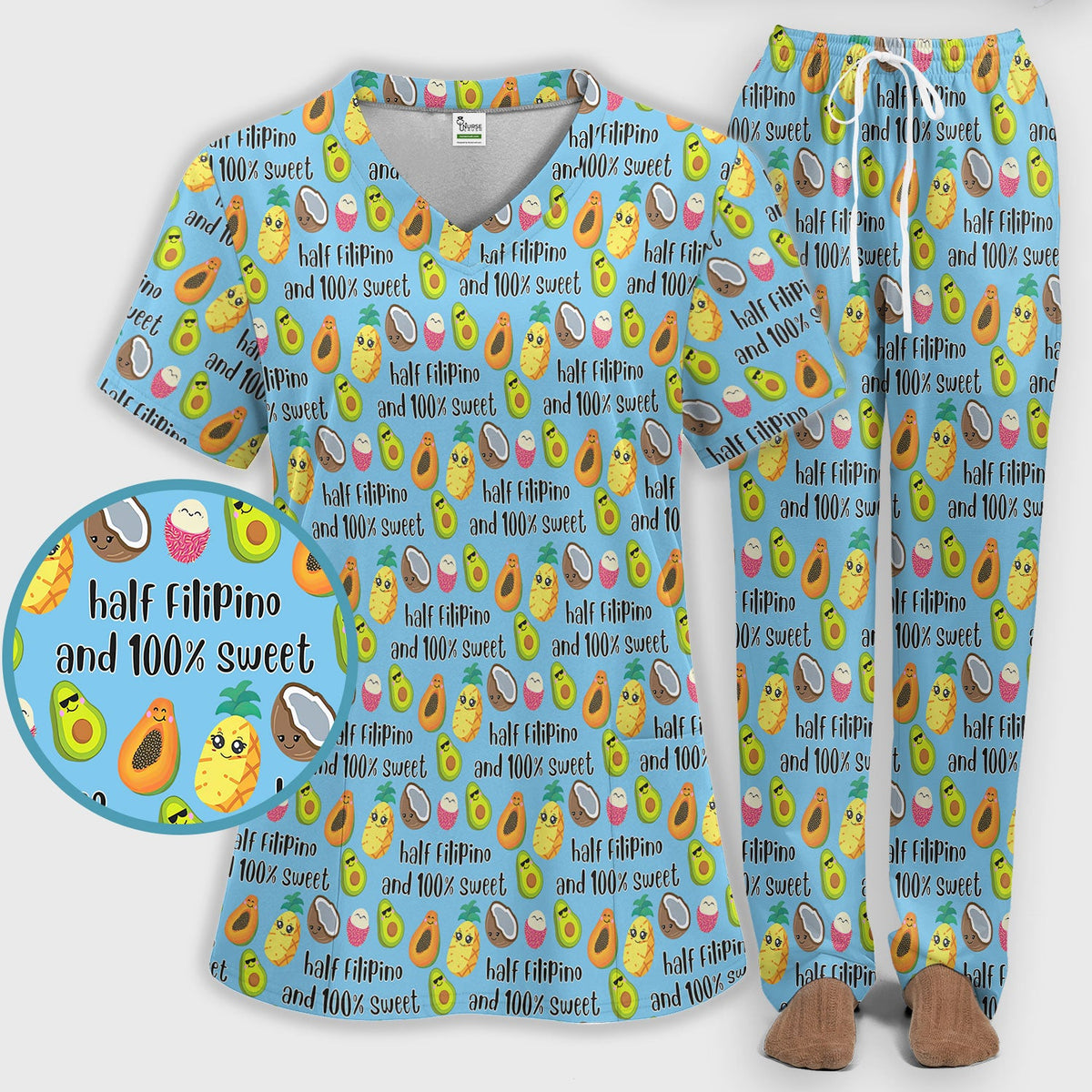 Avocado Fruit Filipino Quote Nurse Scrub Set