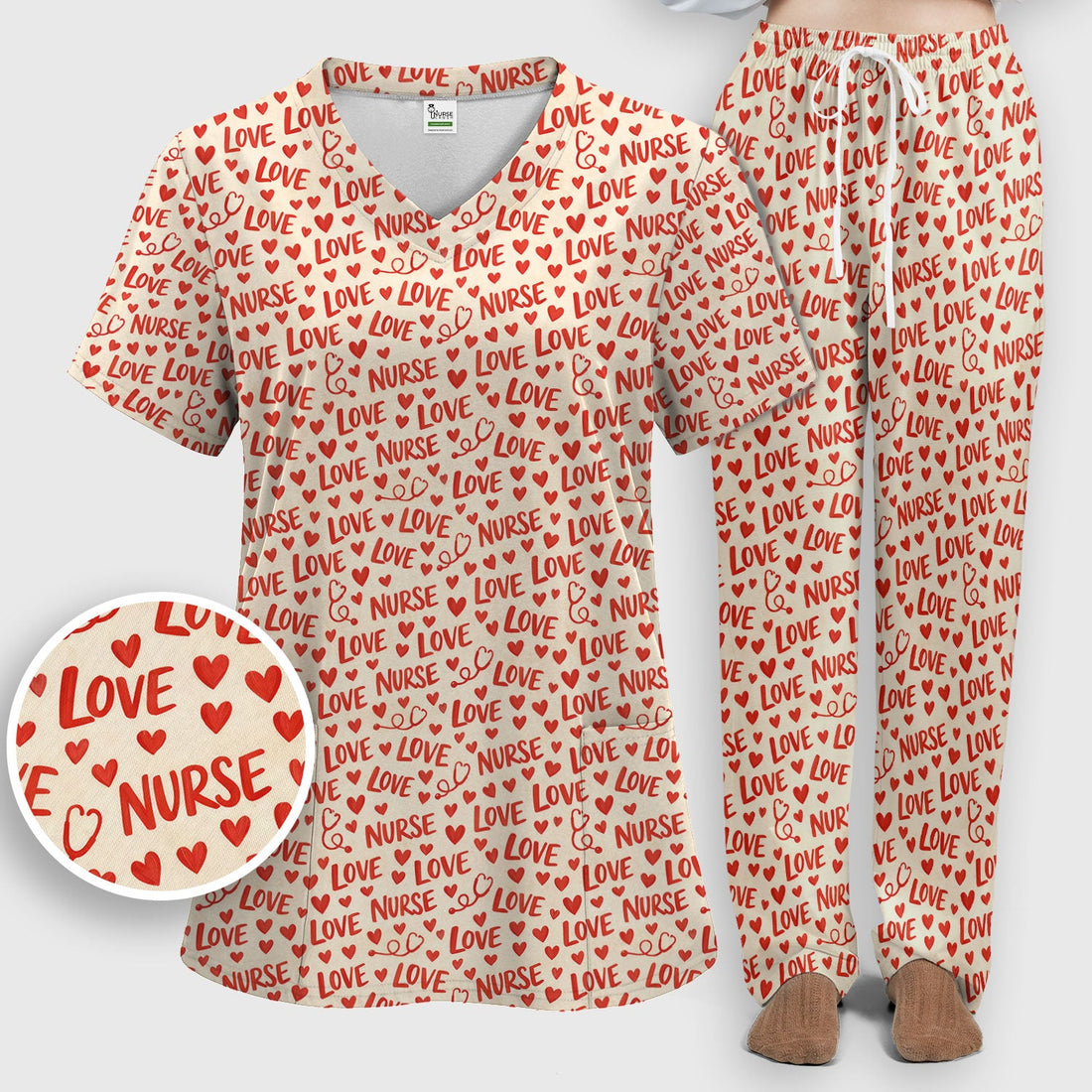 Valentine Love Heart Nurse Scrub Set