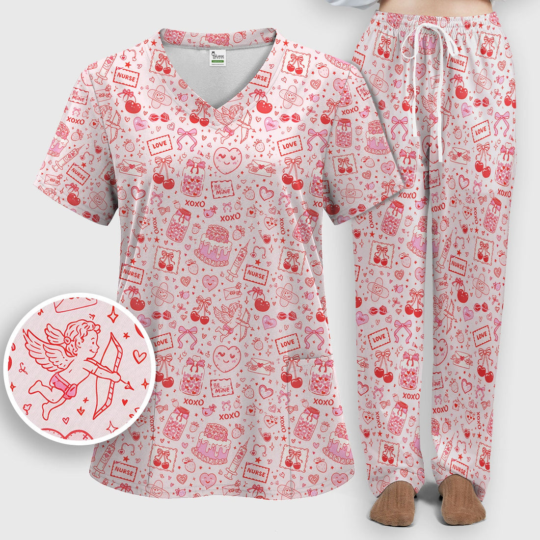 Valentine Pink XOXO Nurse Scrub Set