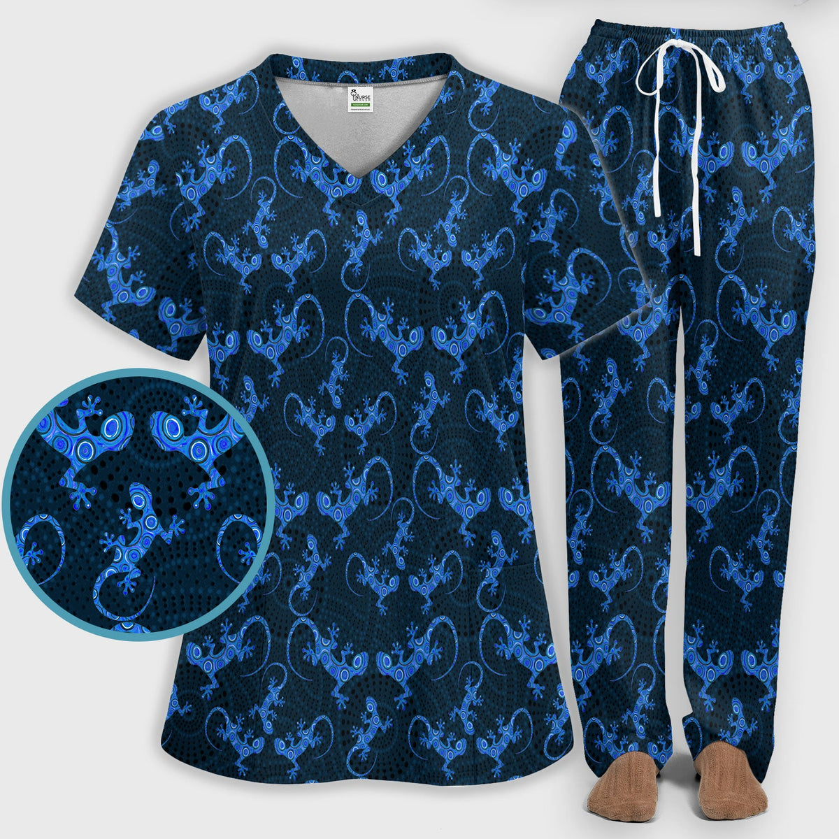 Australian Gecko Dot Art Inspired Nursing Scrub Set - Women Uniform