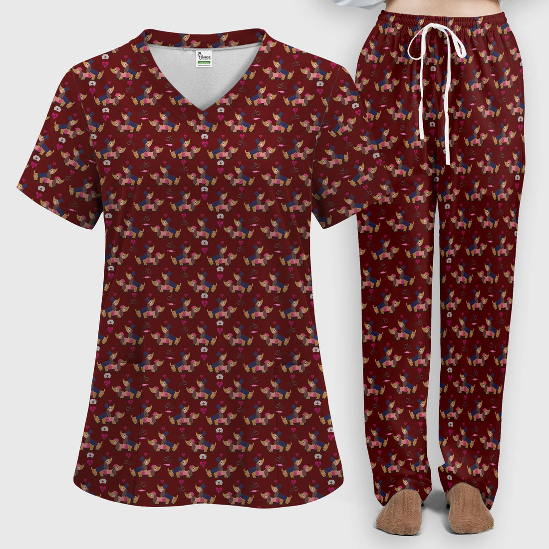 Valentine Dachshund Couple Nurse Scrub Set