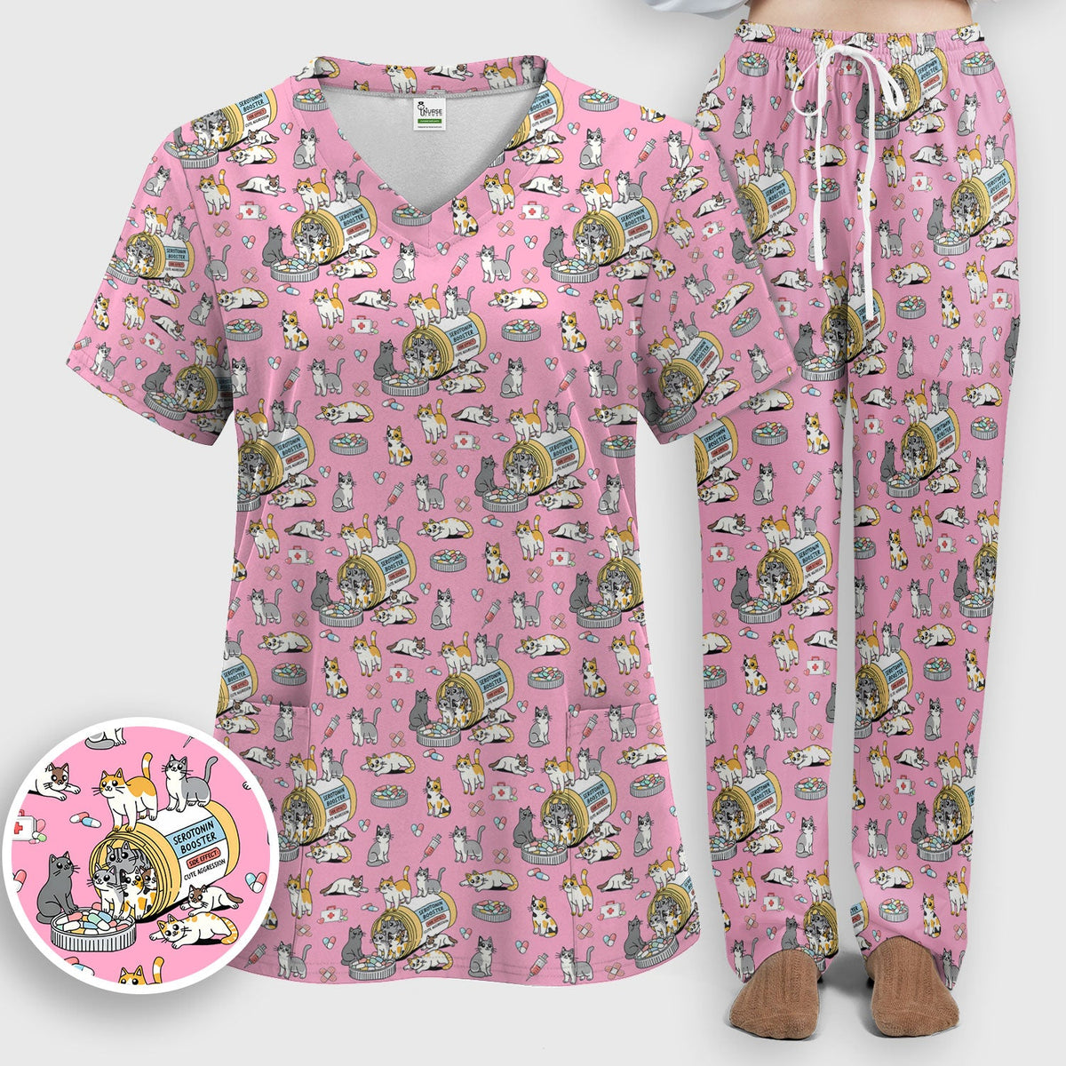 Cat Serotonin Booster Nurse Scrub Set