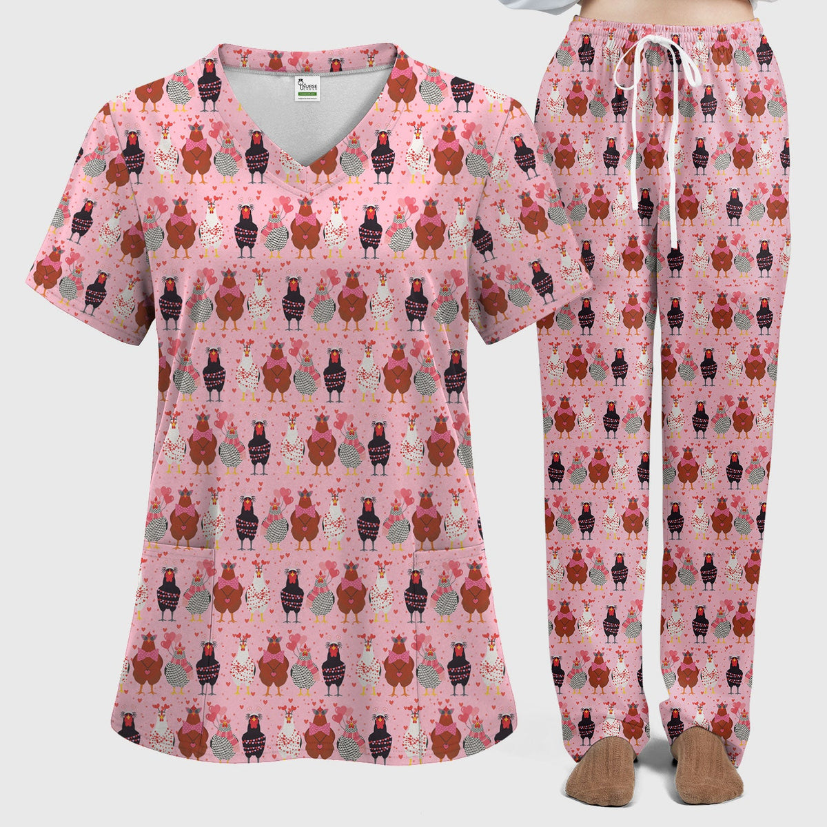 Chicken Valentine Nurse Scrub Set