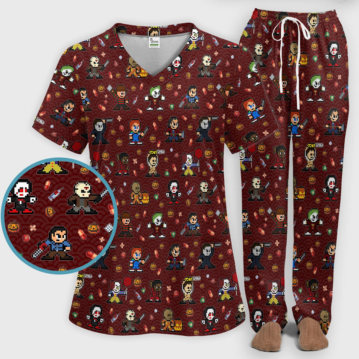 Scary Character Nurse Scrub Set - Halloween Gift
