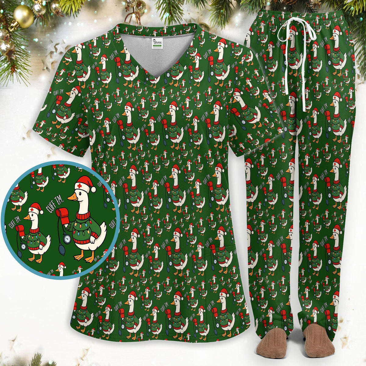 Christmas Duck Nurse Scrub Set