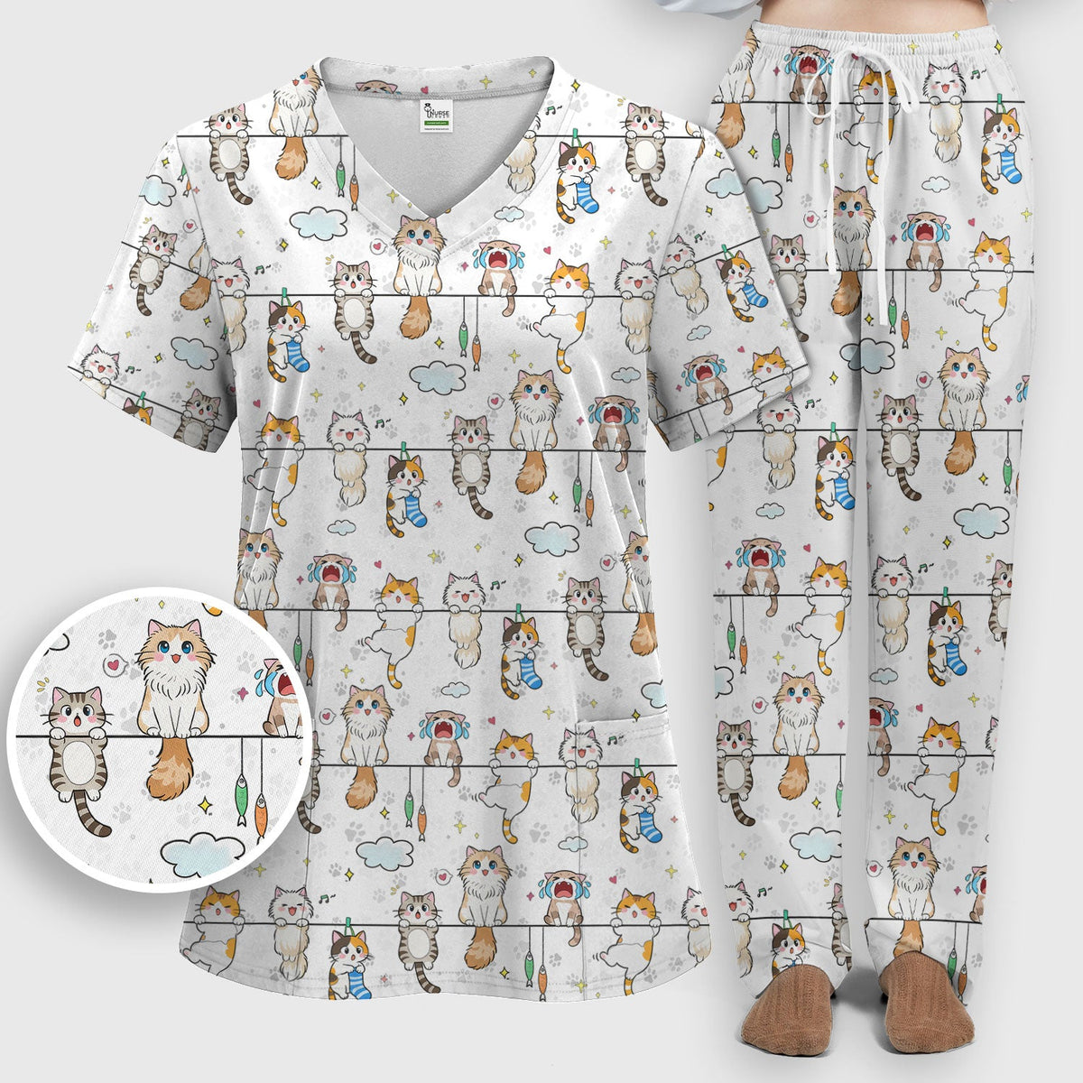 Cats With Cute Expressions Nurse Scrub Set