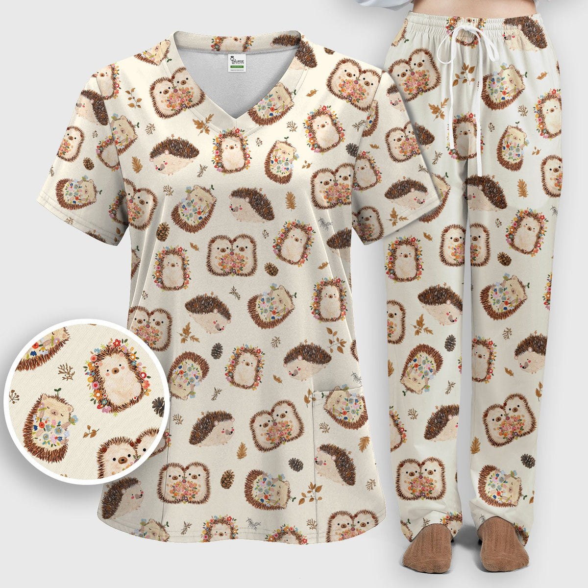 Hedgehog Floral Nurse Scrub Set