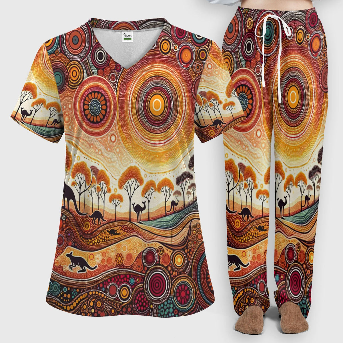 Aboriginal Kangaroo Art Nurse Scrub Set
