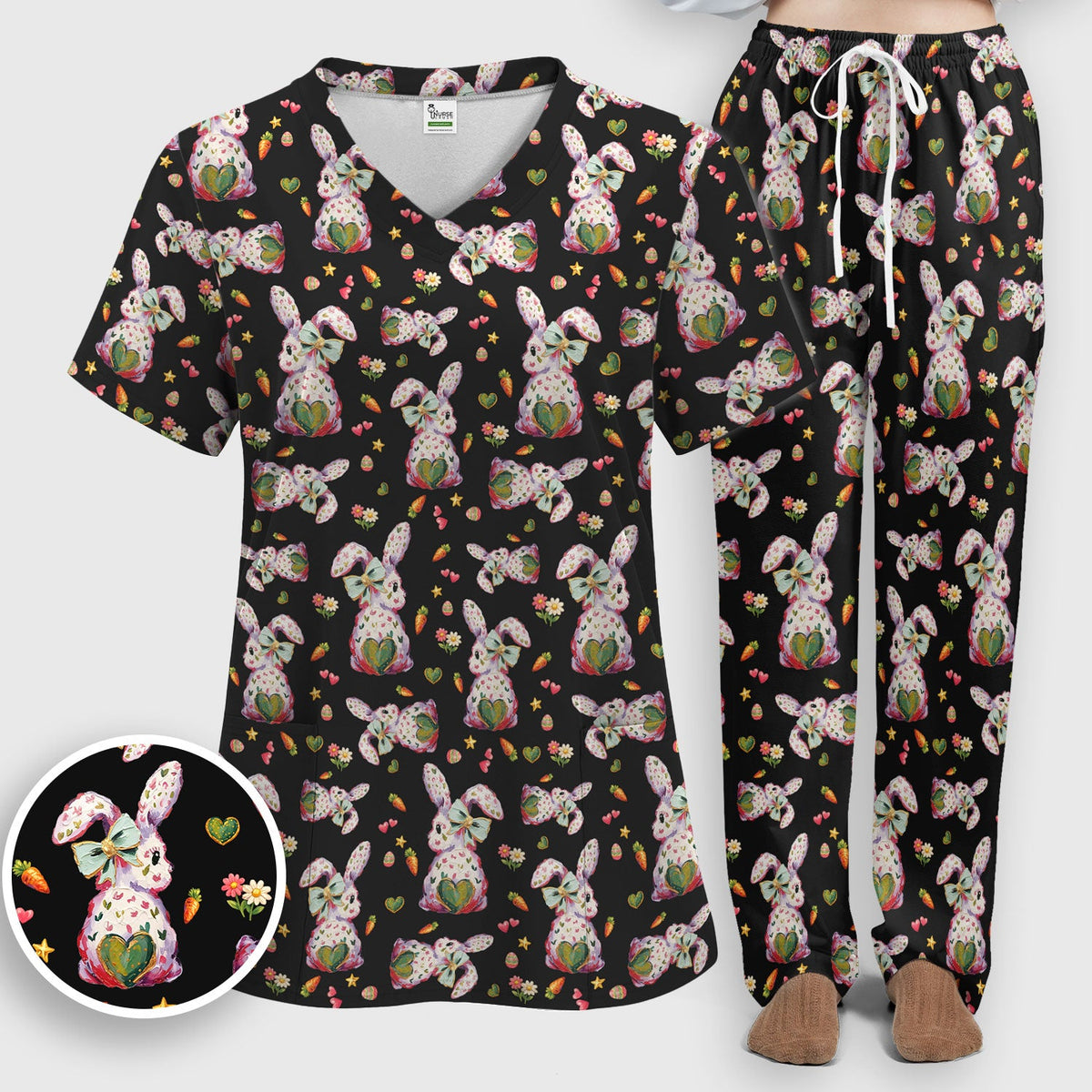 Pastel Bunny Easter Nurse Scrub Set
