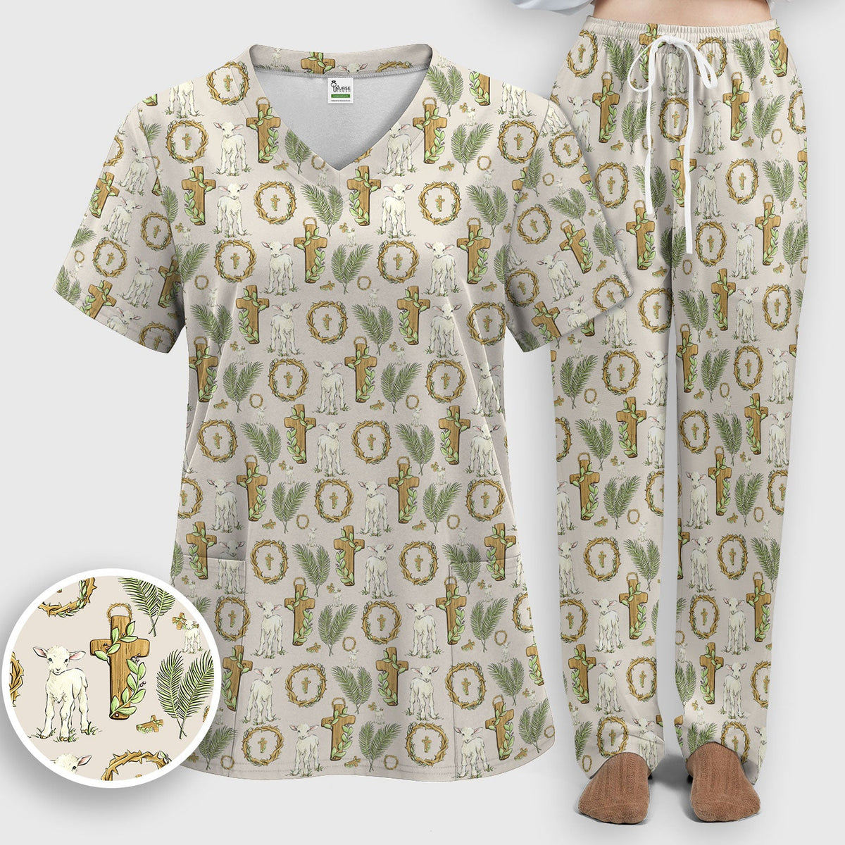 Faith Lamb Cross Nurse Scrub Set