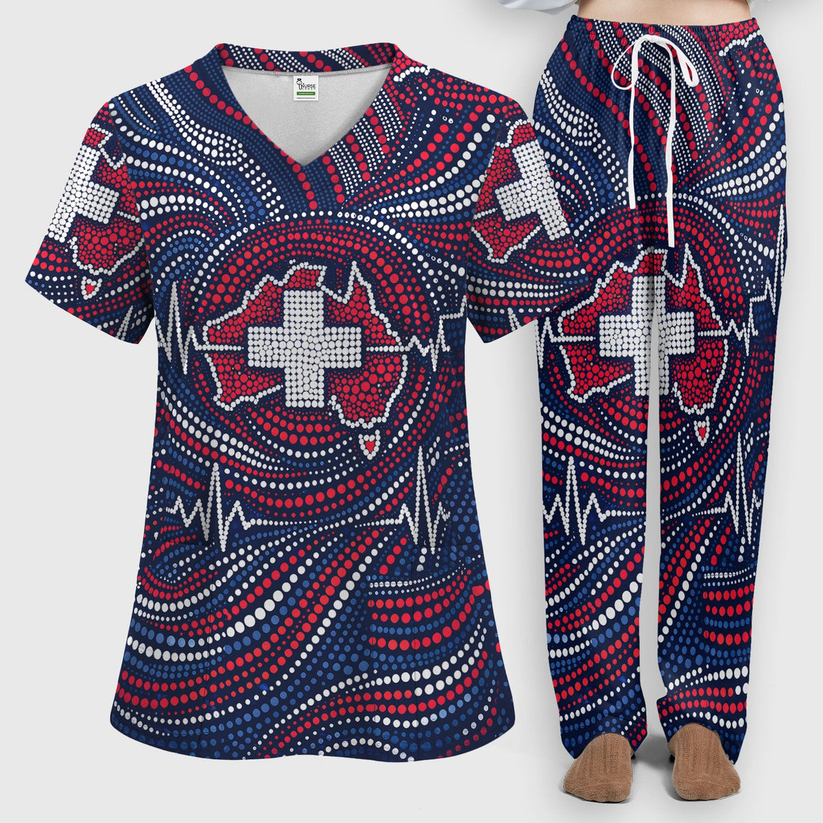 Dot Art Cross Heartbeat Nurse Scrub Set