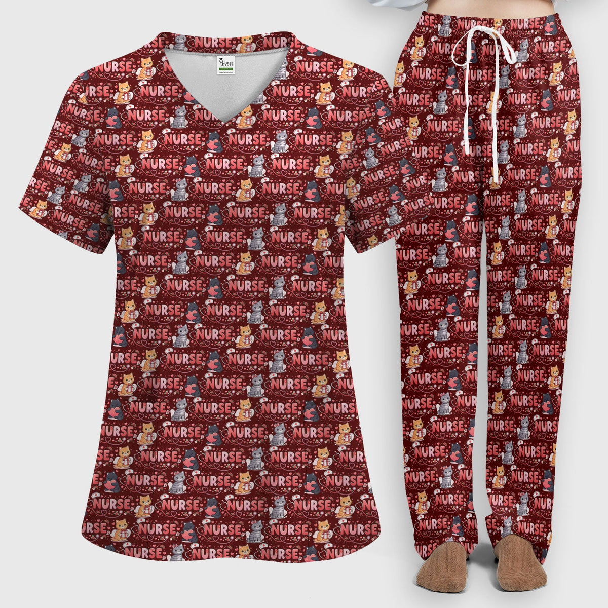 Cat Heart Nurse Scrub Set - Valentines Day Gift