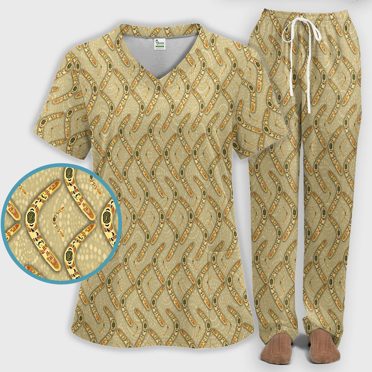 Aboriginal Boomerang Nurse Scrub Set