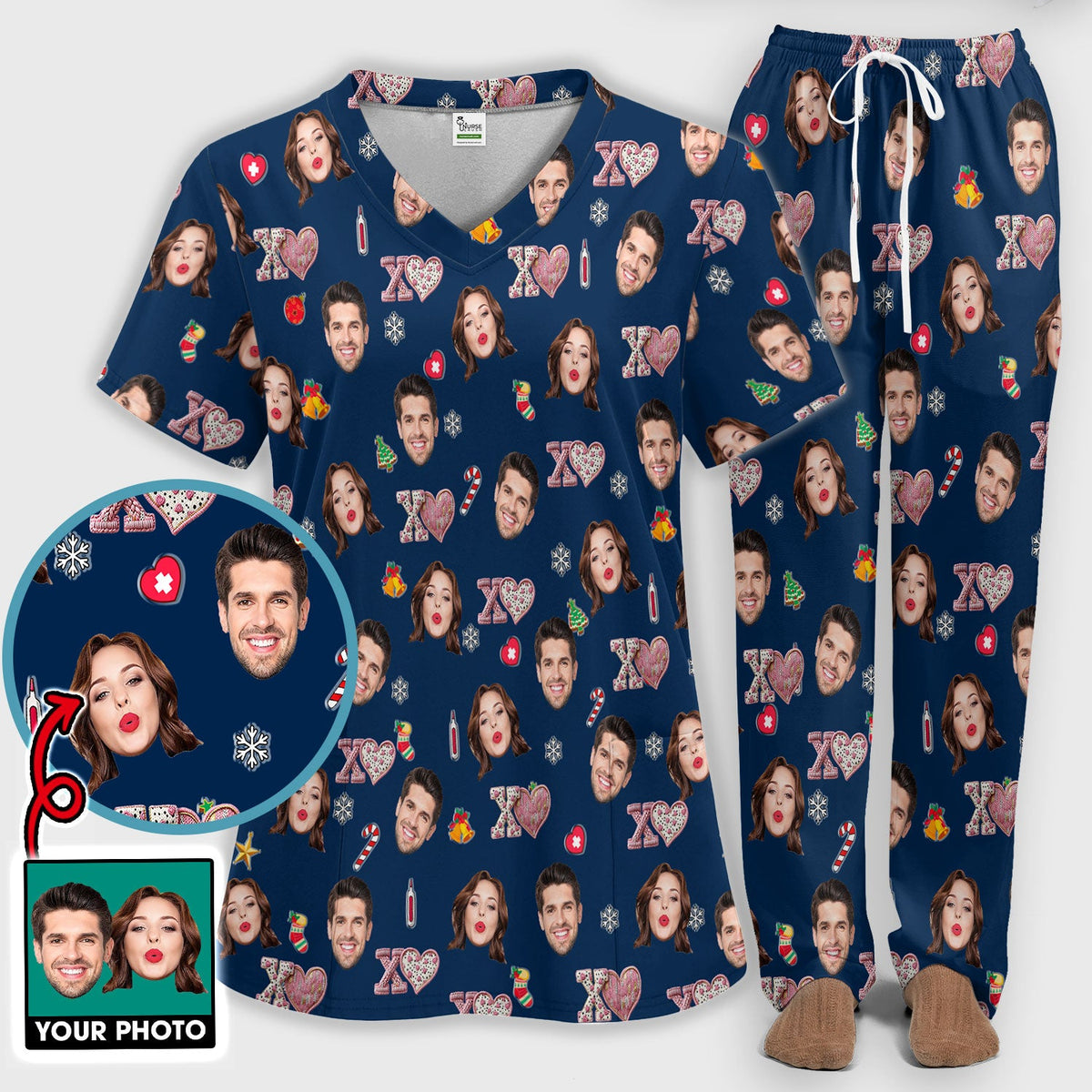 Personalized Photo XOXO Nurse Scrub Set