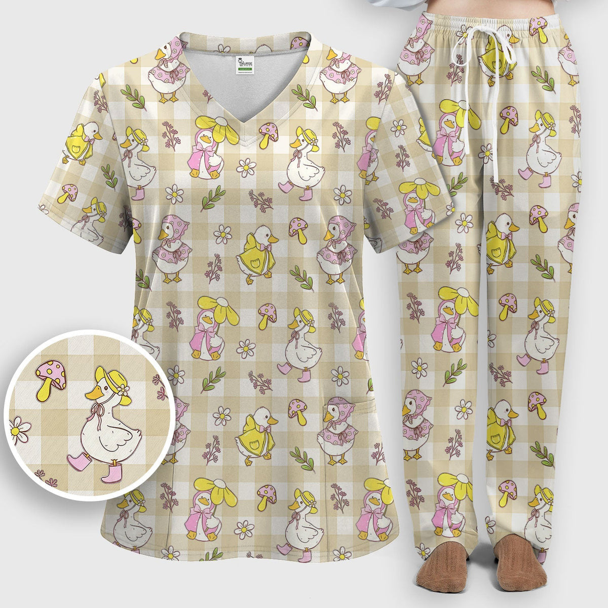Duck Outfit Gingham Nurse Scrub Set
