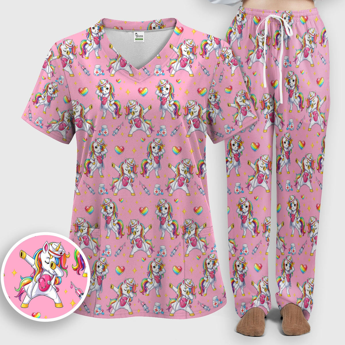 Nurse Unicorn Rainbow Scrub Set