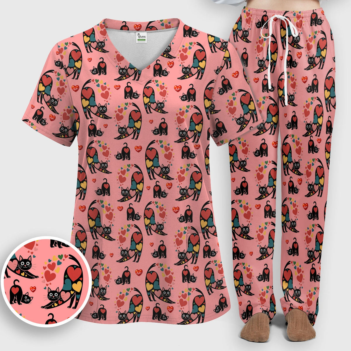 Cat Valentine Heart Nurse Scrub Set