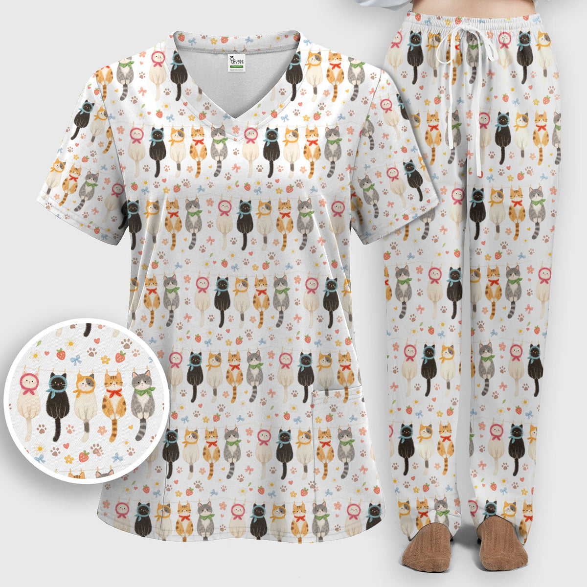 Cat Clothesline Nurse Scrub Set