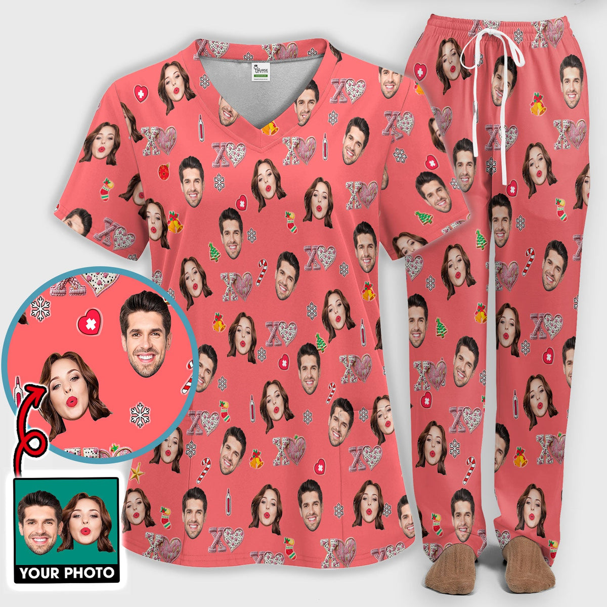 Personalized Photo XOXO Nurse Scrub Set