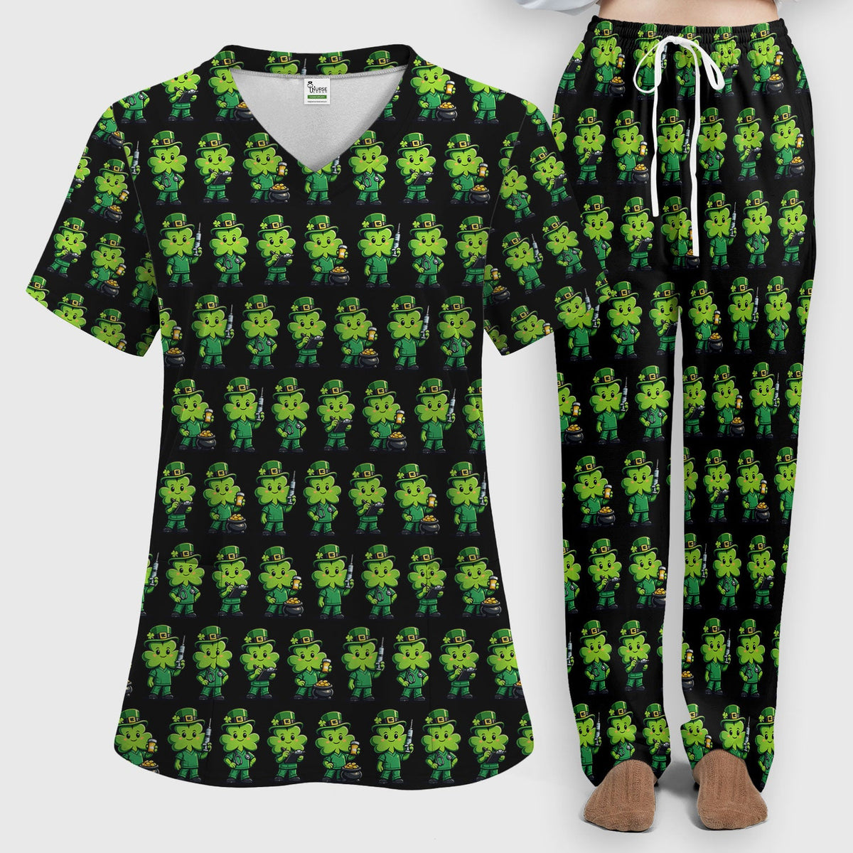 St Patrick Leprechaun Nurse Scrub Set
