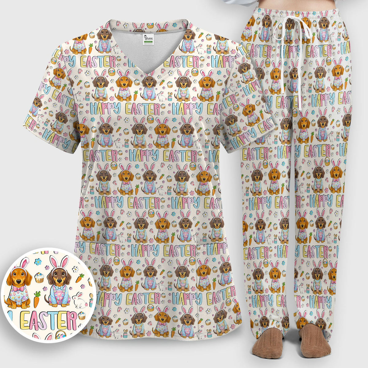 Dachshund Puppy Nurse Scrub Set - Easter Gift