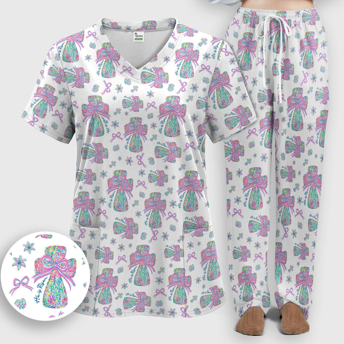 Colorful Bow Nurse Scrub Set