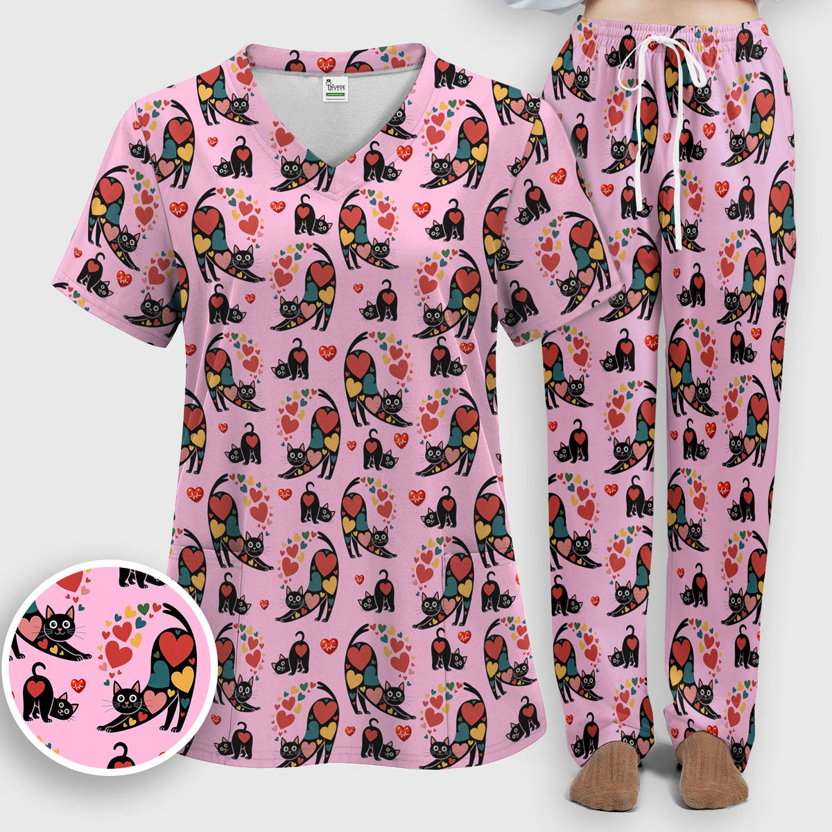 Cat Valentine Heart Nurse Scrub Set