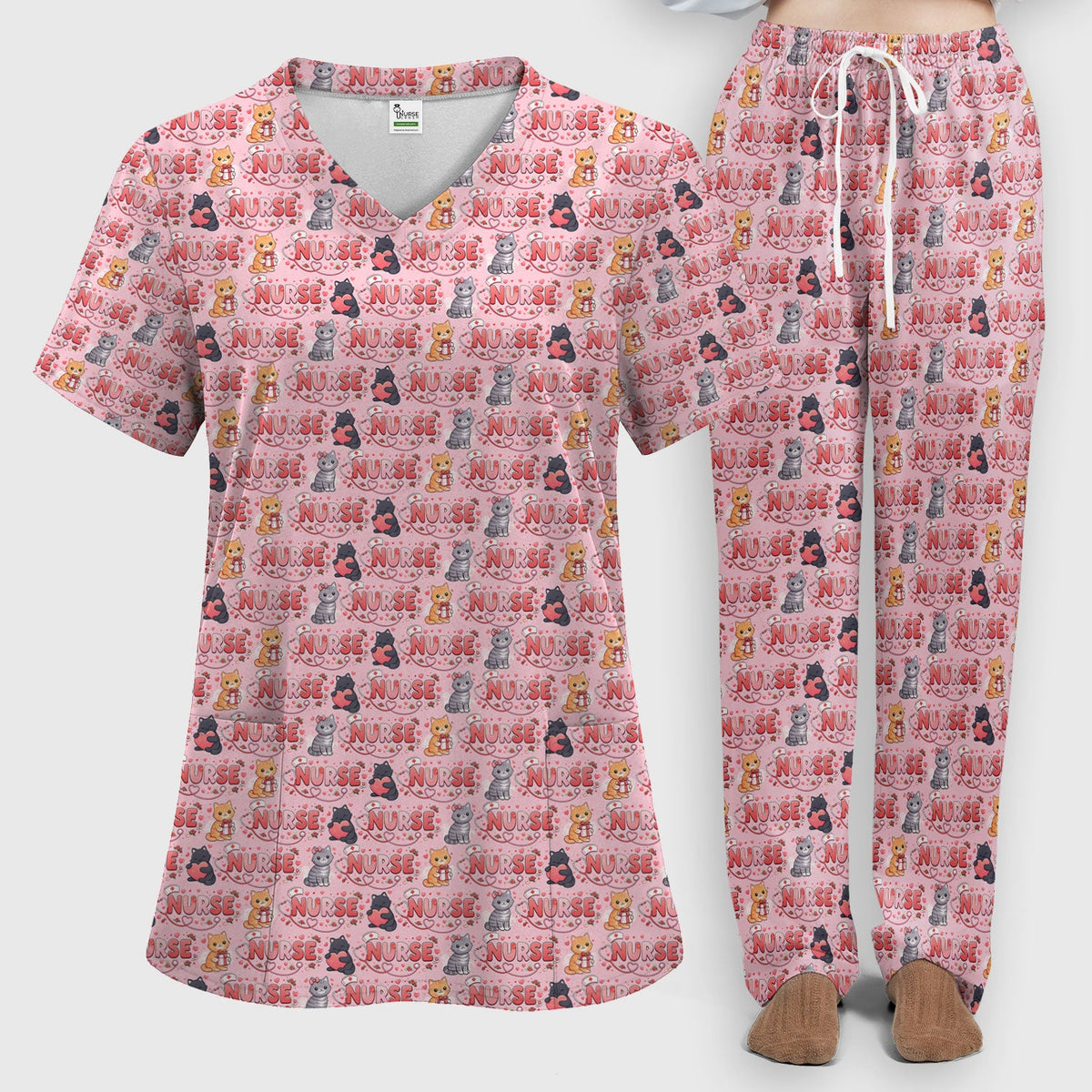 Cat Heart Nurse Scrub Set - Valentines Day Gift