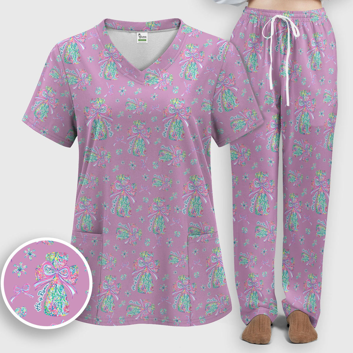 Colorful Bow Nurse Scrub Set